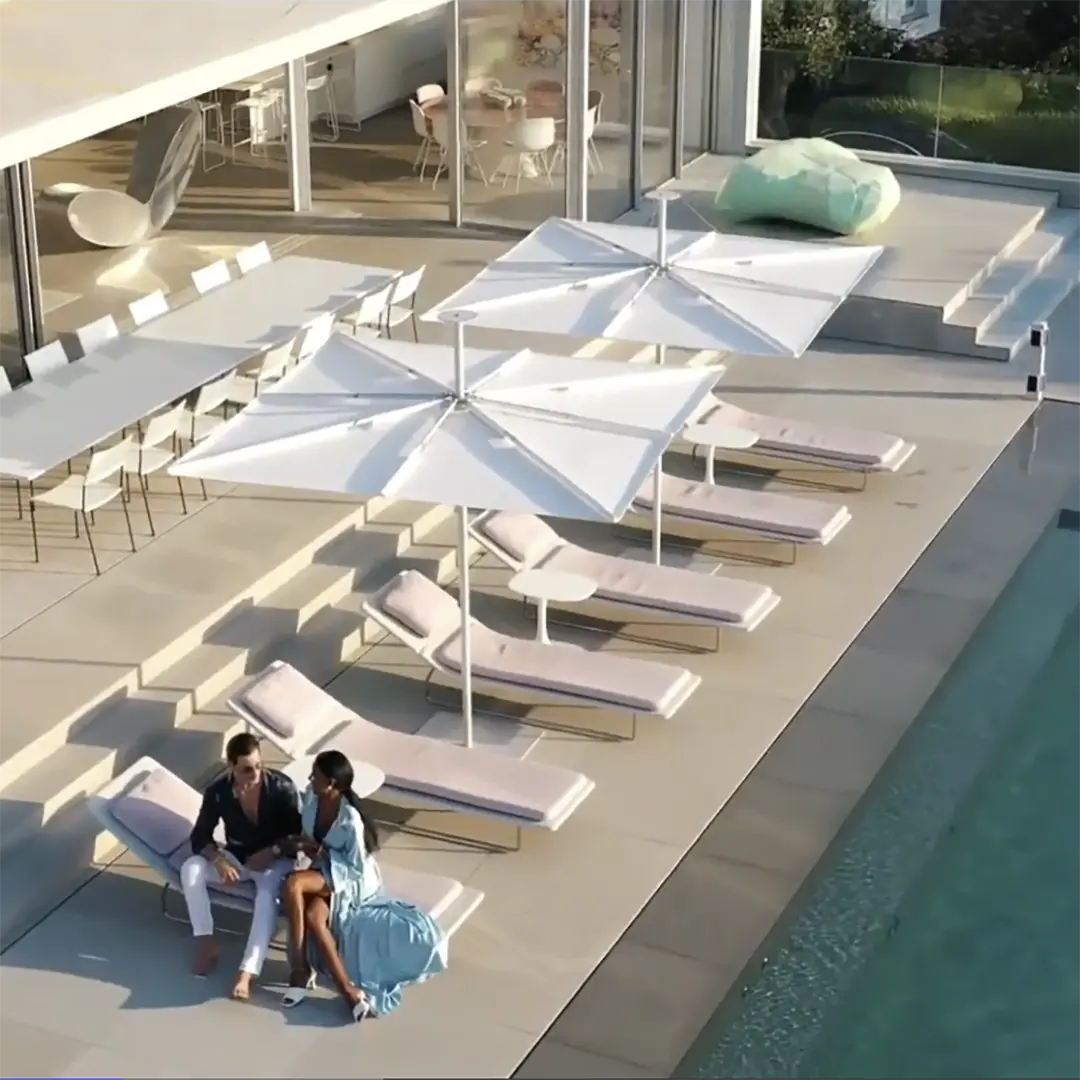 Couple sitting at the pool